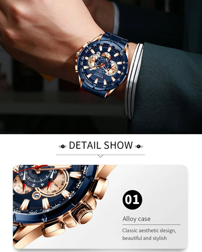 CURREN New Casual Sport Chronograph Men's Watches Stainless Steel Band Wristwatch Big Dial Quartz Clock with Luminous Pointers