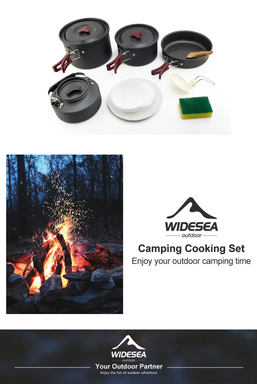 Widesea Camping Cookware Set Outdoor Pot Tableware Kit Cooking Water Kettle Pan Travel Cutlery Utensils Hiking Picnic Equipment