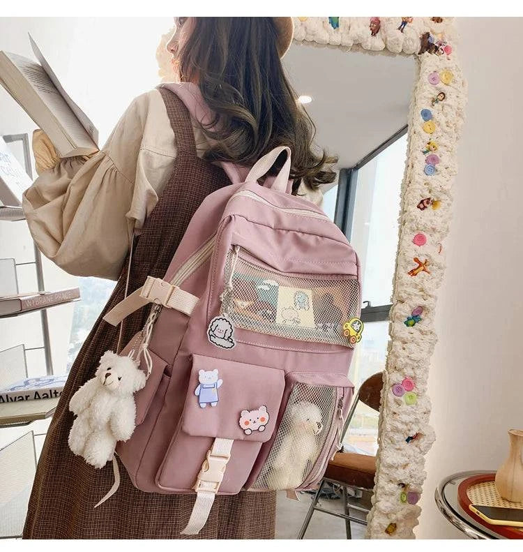 JULYCCINO New Buckle Badge Women Backpack Candy Color Fashion Cute Schoolbag Shoulder Student Bag Teenage Girls College Backpack - MarvelouStore