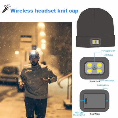 Microphone Headphone Music Smart Caps Beanie Knitted Plus Velvet Winter Hat With Headphone LED Wireless Bluetooth