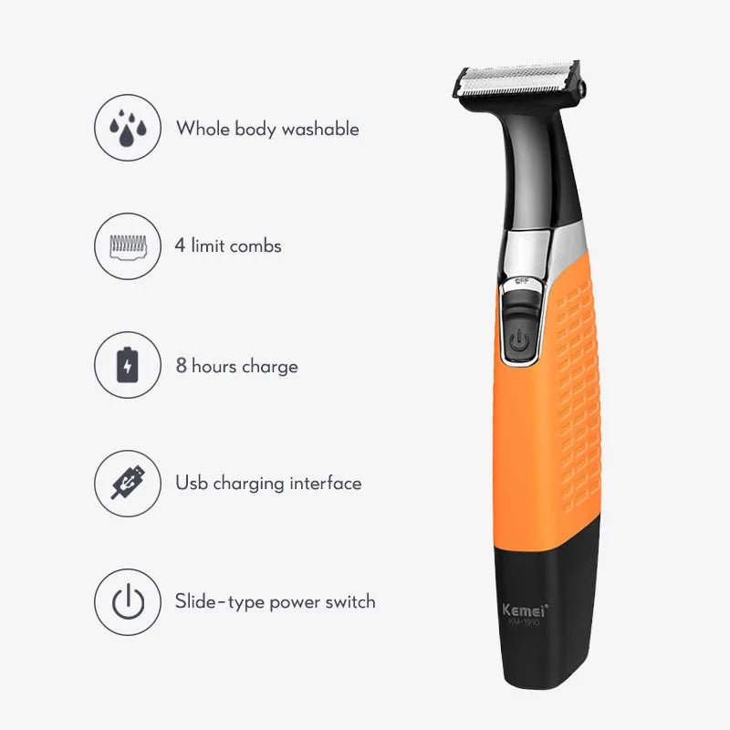 Kemei Electric Shaver One Blade USB Rechargeable Beard and Mustache Trimmer Safety Face Razor Shaving Machine for Men and Women