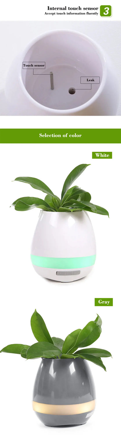 Smart Plant Pots with Bluetooth Speakers, Music Flowerpot, Plastic Pot, Finger Touch, LED Night Light, Home Design, Desk Decorat