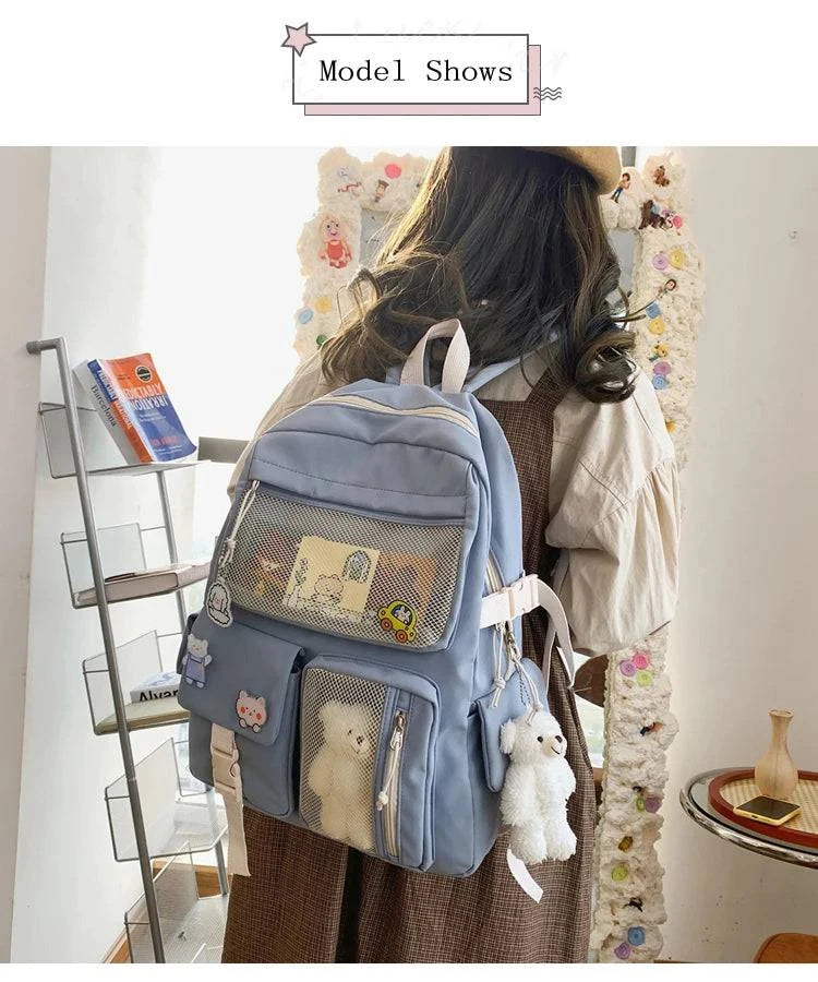 JULYCCINO New Buckle Badge Women Backpack Candy Color Fashion Cute Schoolbag Shoulder Student Bag Teenage Girls College Backpack - MarvelouStore