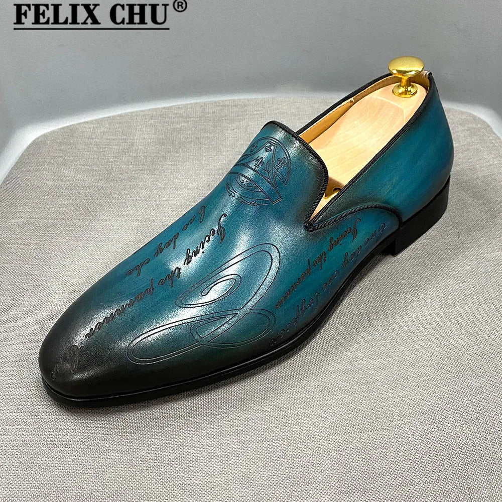 Italian Style Men Loafers Shoes Handmade Letter Print High Quality Genuine Leather Dress Shoes for Men Business Formal Shoes