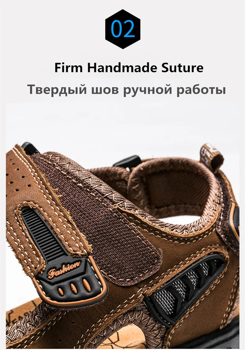 Brand Classic Mens Sandals Summer Genuine Leather Sandals Men Outdoor Casual Lightweight Sandal Fashion Men Sneakers Size 38-46