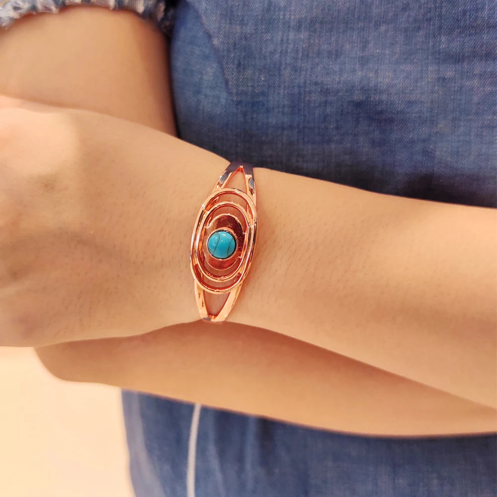 Vinterly Magnetic Pure Copper Bracelets Blue Stone Oval Adjustable Open Cuff Health Bangles Charm Jewelry for Women Resizable