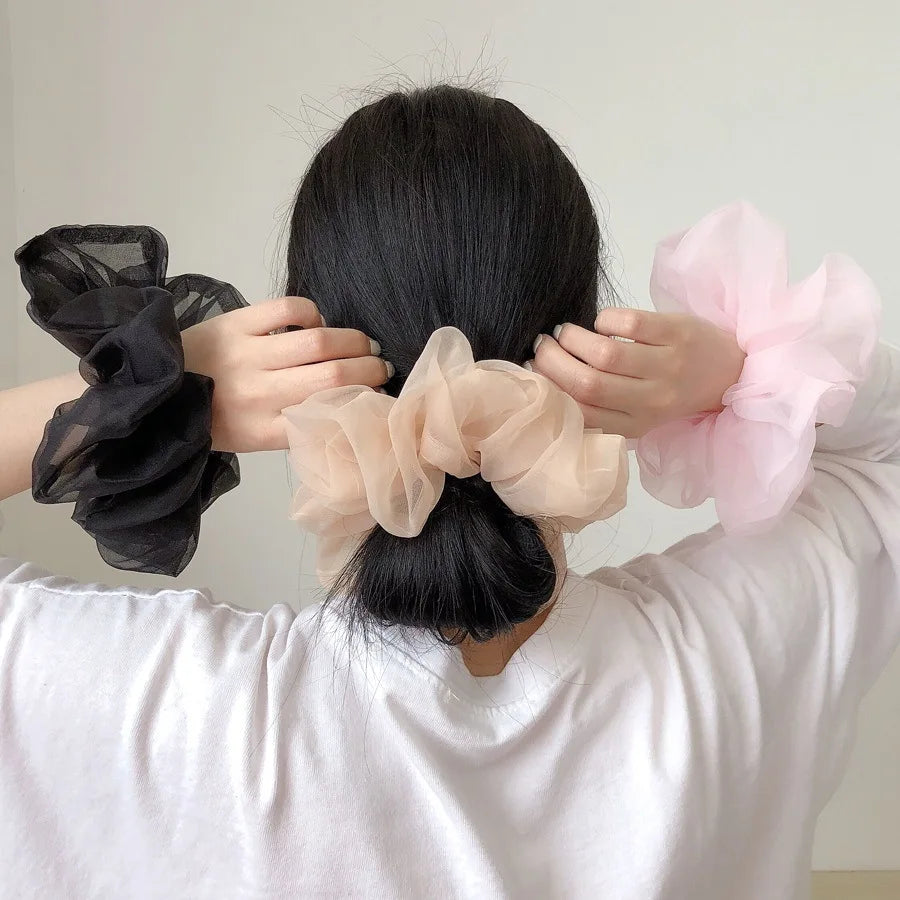 2020Korea Big Size Organza Hair Scrunchies For Women Elastic Hair Bands Girls Headwear Ponytail Holder Hair Tie Hair Accessories