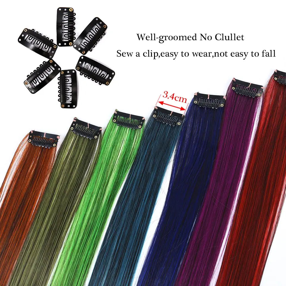 Lupu Synthetic Rainbow Highlighted Hair Girl One Chip In Hair Extension Hairpin Long Straight Hair Clip For Hair False Hair