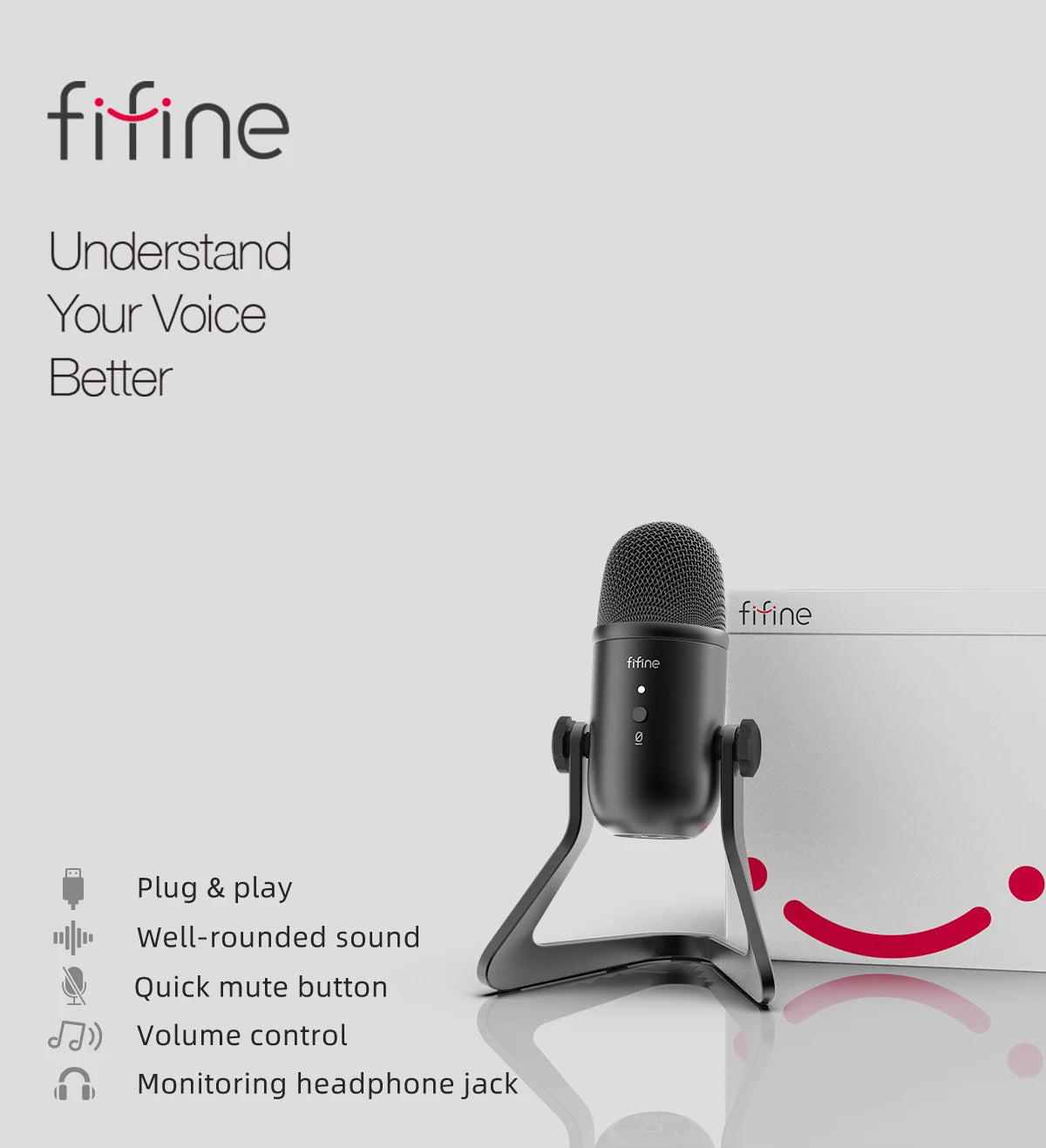 FIFINE USB Microphone for Recording/Streaming/Gaming,professional microphone for PC,Mic Headphone Output&Volume Control-K678