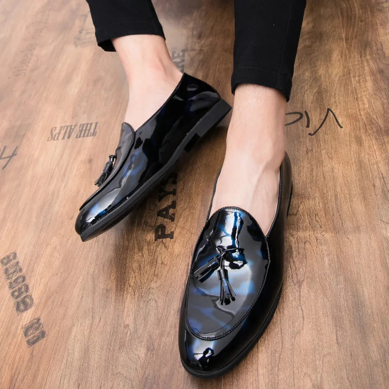 Handmade Fashion Tassel Loafers Black Bottom Leather Gentleman Fashion Stress Shoes Men Business Driving Shoes