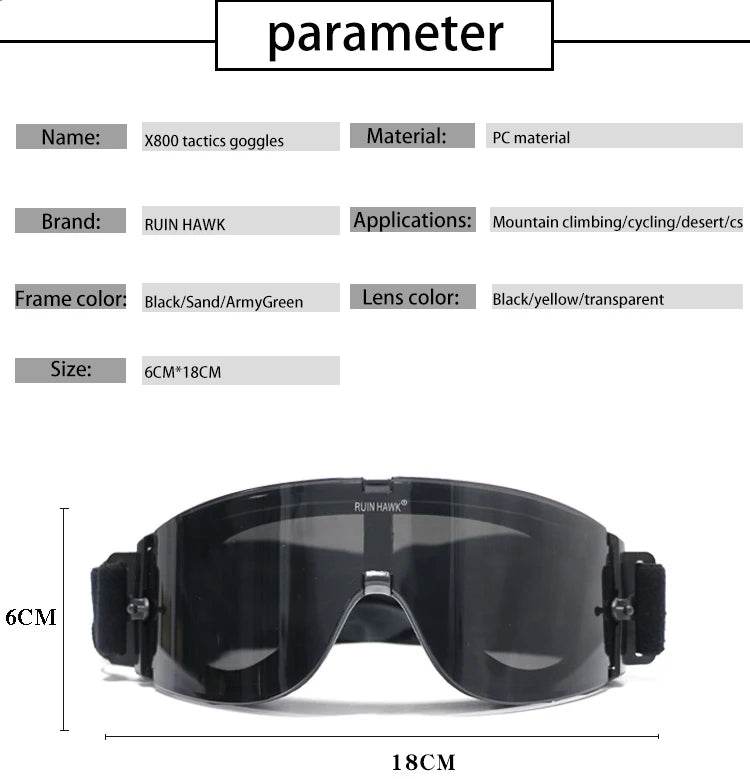 Special Forces Tactical Glasses Bulletproof Shooting Goggles X800 Explosion proof War Games Glasses Windproof and Sandproof