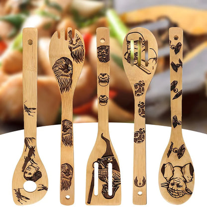 5Pcs Non-stick Spatula Shovel Wooden Halloween Cooking Utensils Set Cookware Cooking Tool Gift Wooden Shovel Kitchen Accessories