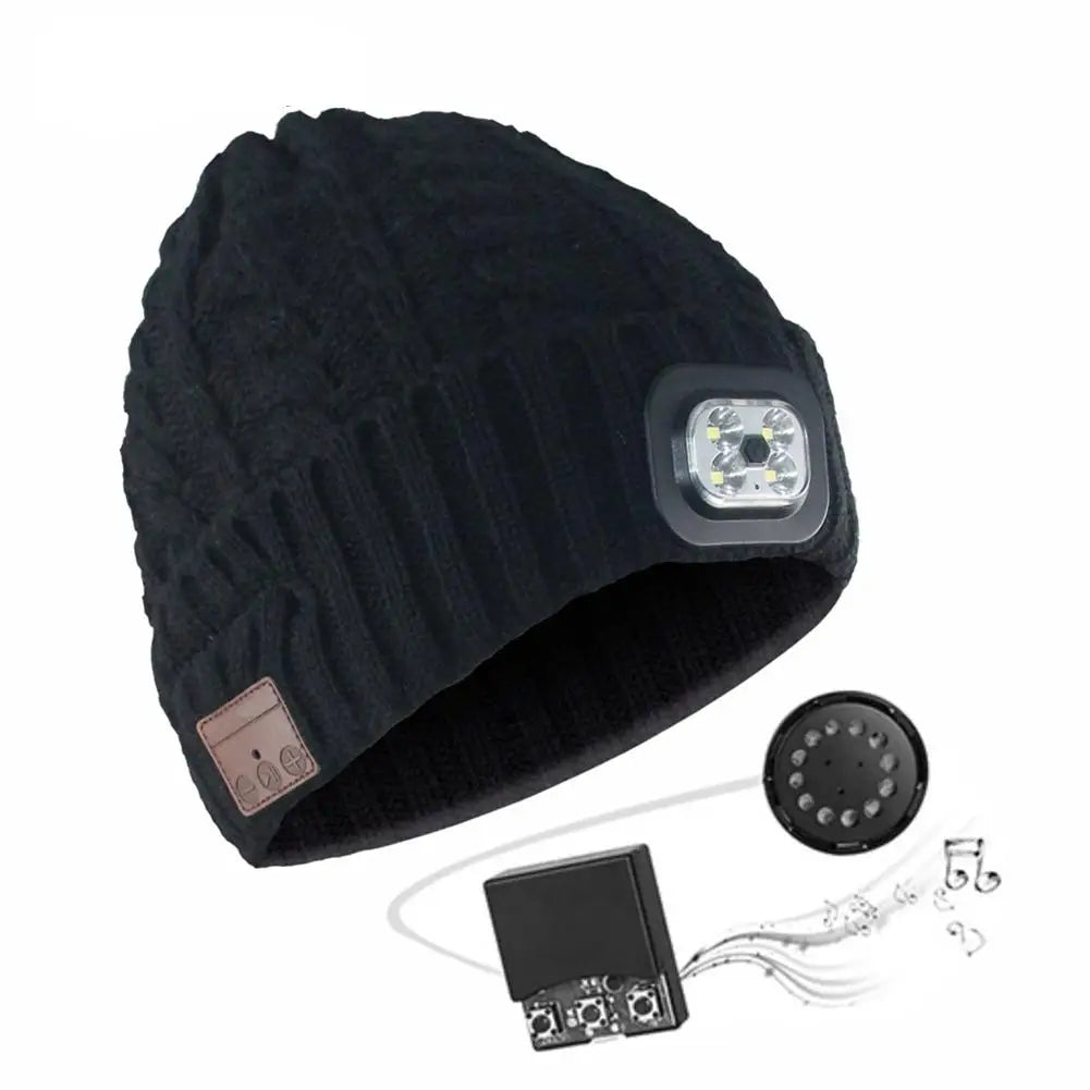 Microphone Headphone Music Smart Caps Beanie Knitted Plus Velvet Winter Hat With Headphone LED Wireless Bluetooth