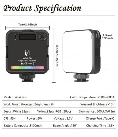 SH RGB Video Light LED Panel Lamp Camera Light 3100mAh Battery Dimmable 2500K-9000K Photo Lighting Studio for Youtube Tik tok