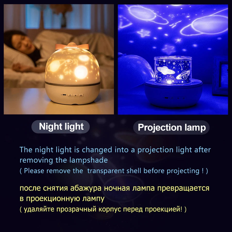 Music Projector Night Light With BT Speaker Chargeable Universe Starry Sky Rotate LED Lamp Colorful Flashing Star Kids Baby Gift