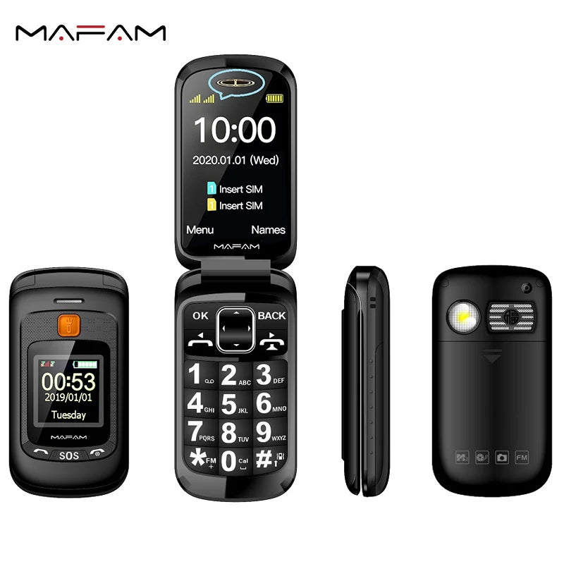 Mafam F899 Flip Elderly Cellphone Two Display 2.4" SOS Fast Quick Call Dial Push Button Folded Senior Mobile Phone Torch