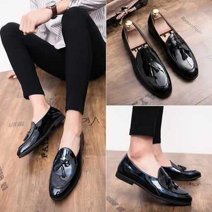 Handmade Fashion Tassel Loafers Black Bottom Leather Gentleman Fashion Stress Shoes Men Business Driving Shoes