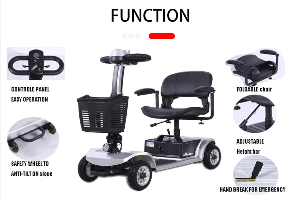 Electric Mobility Scooter 4 Wheels Handicapped Scooter For Adult Elderly Disabled People Outdoor With Foldable Function