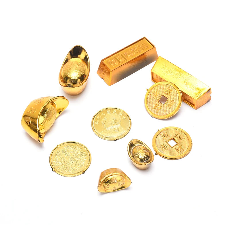 3/5/12pcs Feng Shui Auspicious Lucky Money Mascot Plastic/crystal Crafts Gold Ingot Decoration Crafts