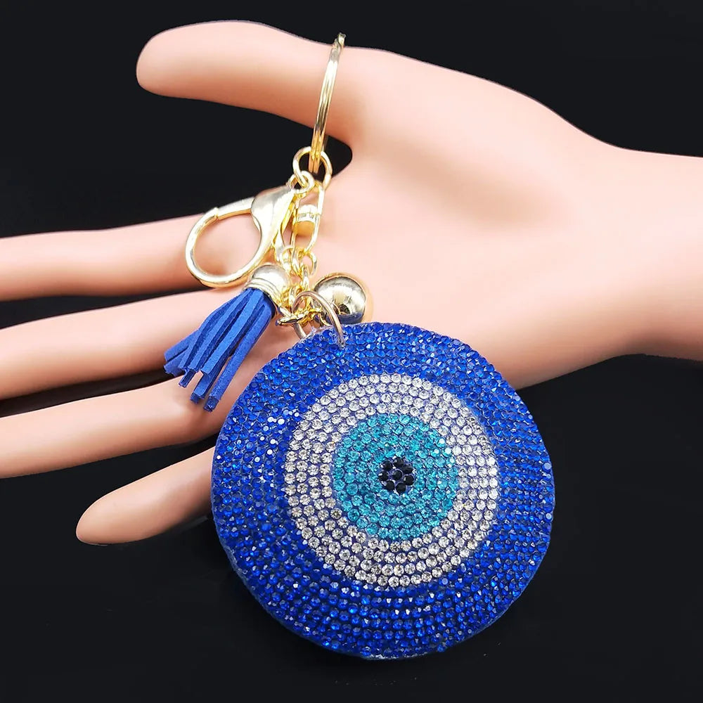 Turkish Eye Keychains Crystal Female Key Ring for Women Keychain Gold Color Blue Turkey Eye Key Chain Jewelry llaveros ojo turco