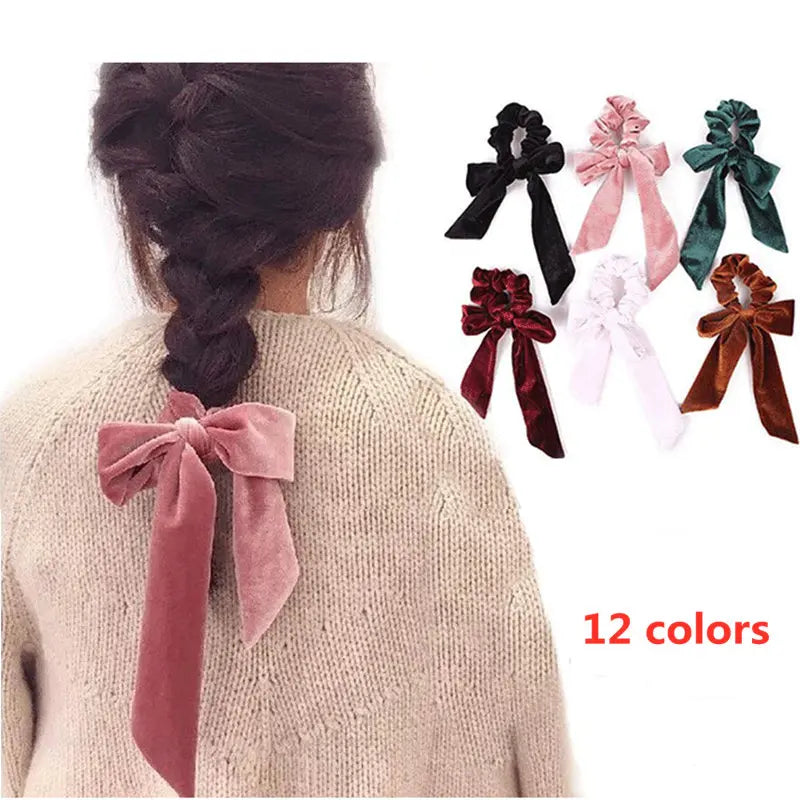 For Women Hair Ties Soft Hair Scrunchie Bow Velvet Elastic Lady Ribbon Elastic Hair Band Girls Gum Head Band New Hair Accessorie