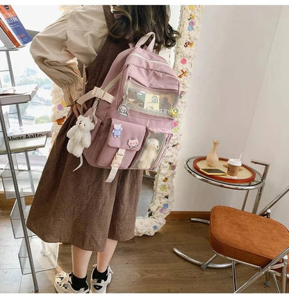 JULYCCINO New Buckle Badge Women Backpack Candy Color Fashion Cute Schoolbag Shoulder Student Bag Teenage Girls College Backpack - MarvelouStore