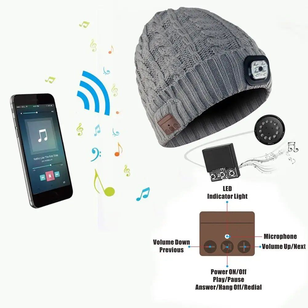 Microphone Headphone Music Smart Caps Beanie Knitted Plus Velvet Winter Hat With Headphone LED Wireless Bluetooth