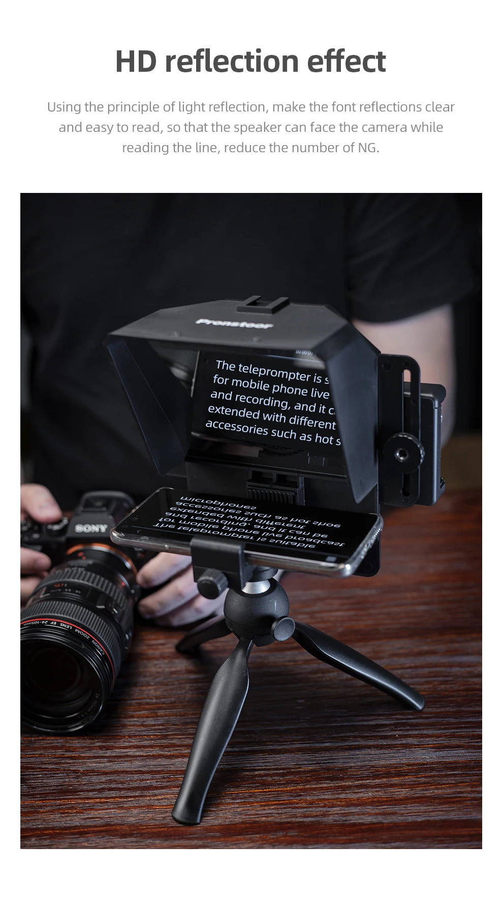 Pronstoor Phone and DSLR Recording Mini Teleprompter Portable Inscriber Mobile Teleprompter Artifact Video With Remote Control