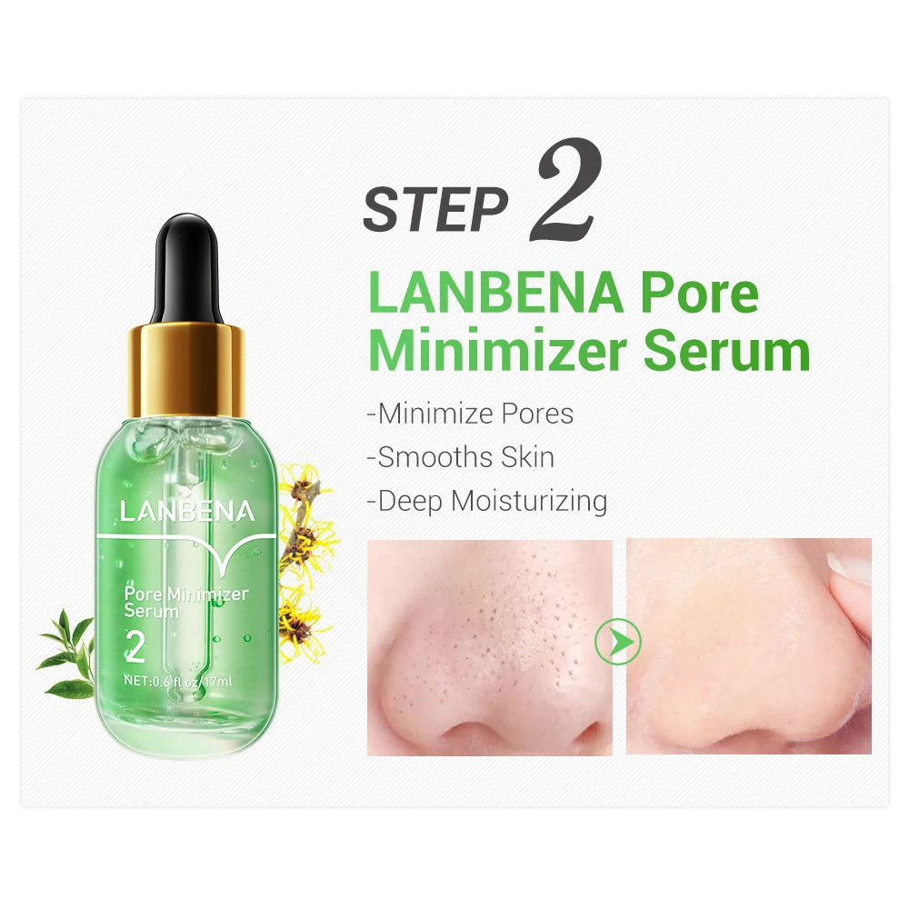 LANBENA Face Serum Beauty Blackhead Remover Shrinking Pore Acne Treatment Deep Cleaning Smoothing Firming EssenceSkin Care Set