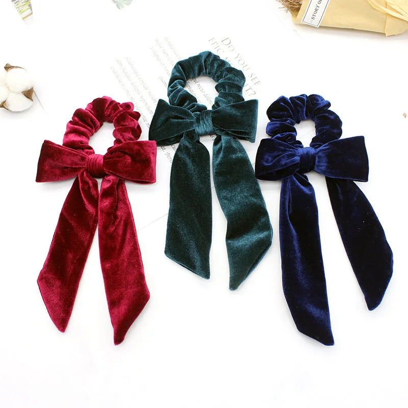 For Women Hair Ties Soft Hair Scrunchie Bow Velvet Elastic Lady Ribbon Elastic Hair Band Girls Gum Head Band New Hair Accessorie