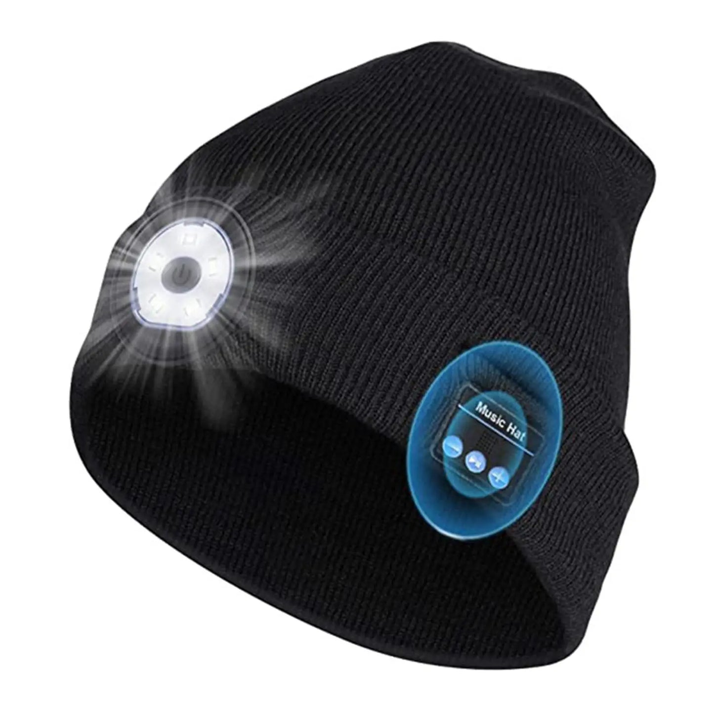 Winter Beanie Hat Unisex Beanie Soft Black Knitted Hat Wireless Bluetooth 5.0 Smart Cap Stereo Headphone Headset with LED Light