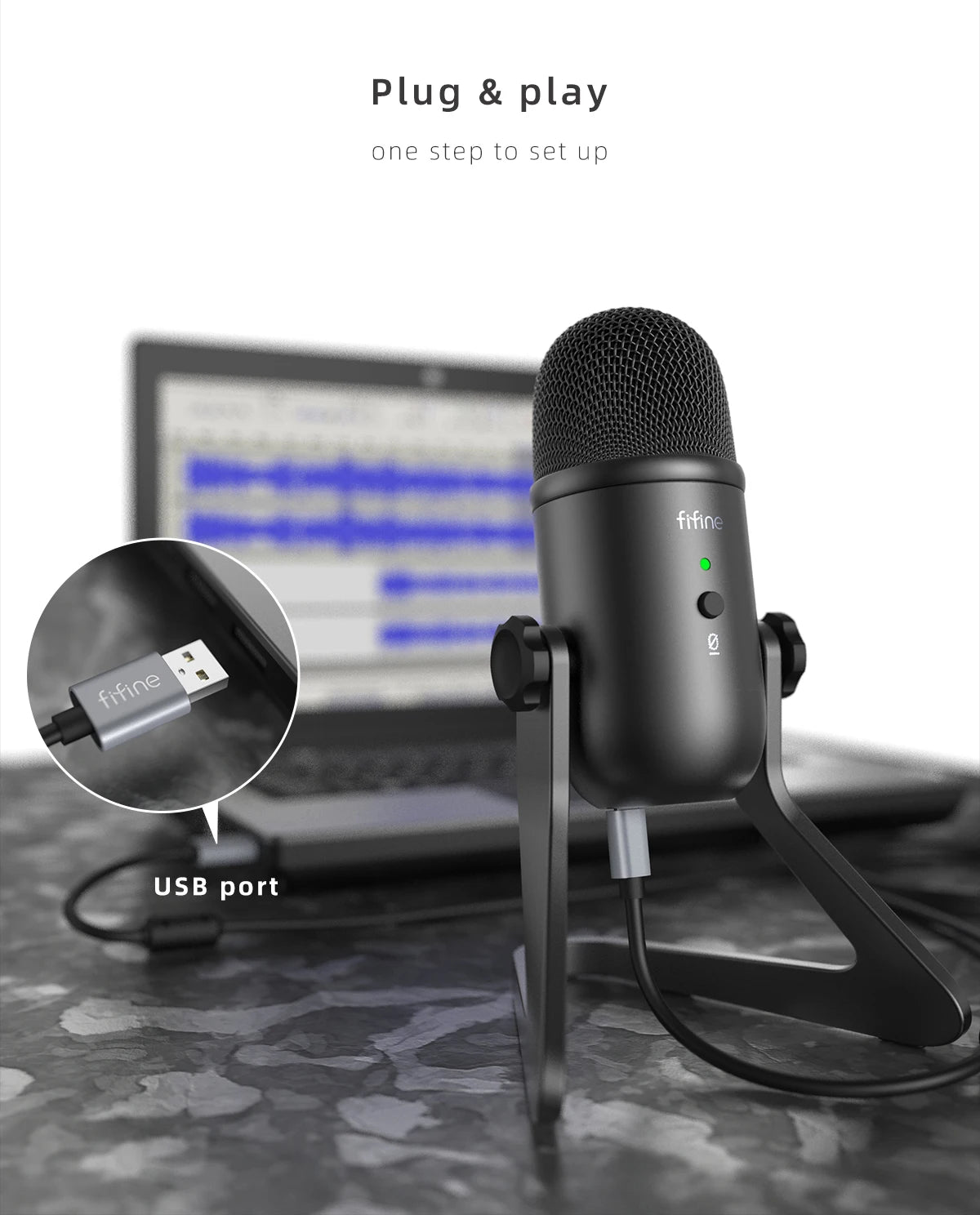 FIFINE USB Microphone for Recording/Streaming/Gaming,professional microphone for PC,Mic Headphone Output&Volume Control-K678