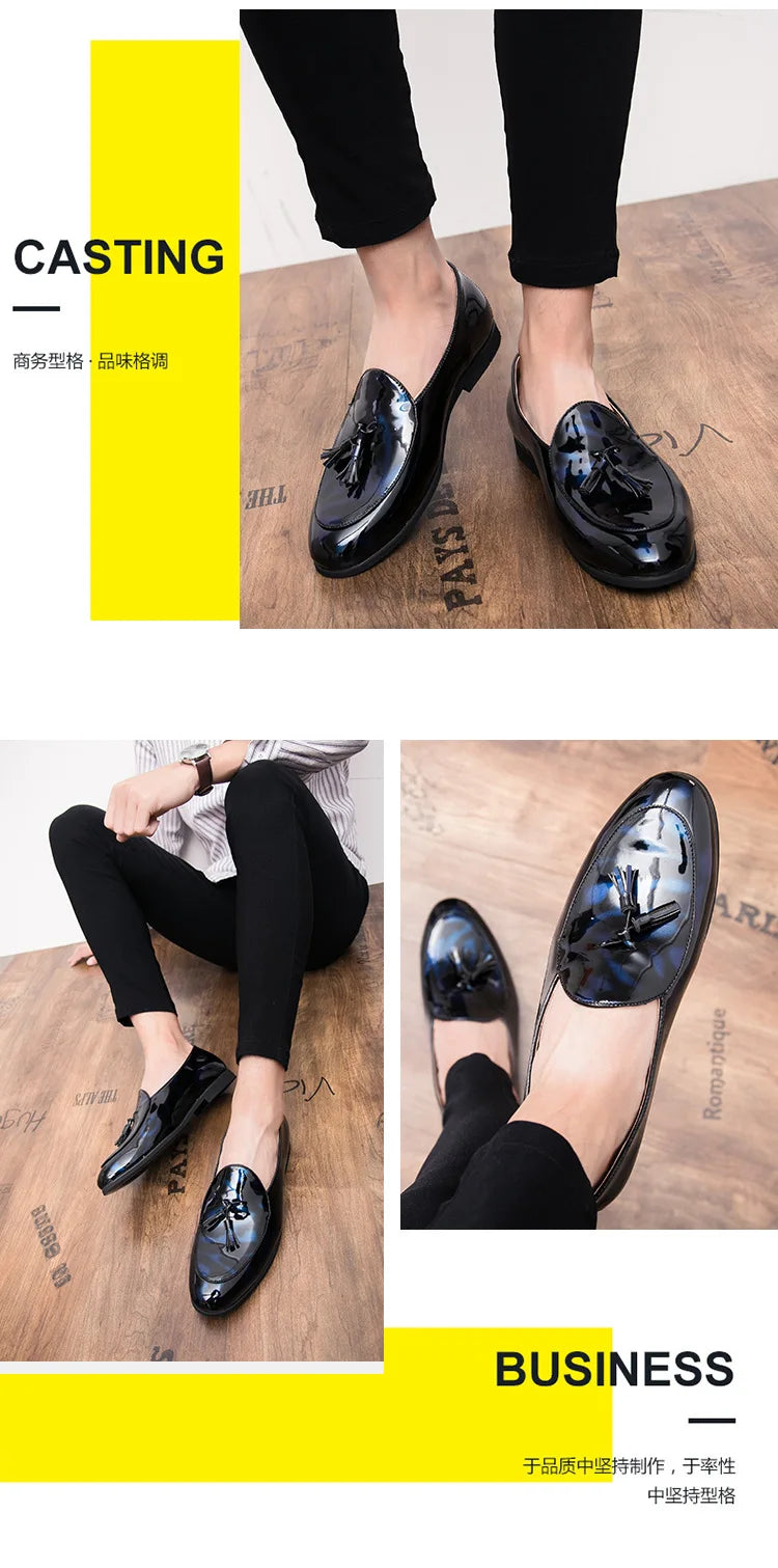 Handmade Fashion Tassel Loafers Black Bottom Leather Gentleman Fashion Stress Shoes Men Business Driving Shoes