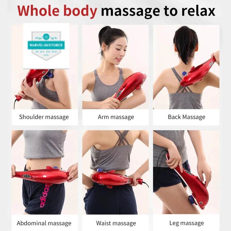 KLASVSA Electric Dolphin Full Body Shiatsu Massager Hammer Shoulder Lumbar Acupressure Vibrator Shoulder Waist Stick Pain Relief - MarvelouStoree