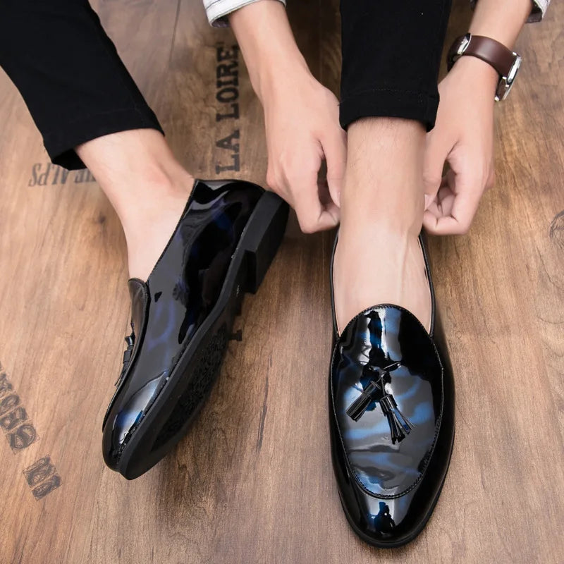 Handmade Fashion Tassel Loafers Black Bottom Leather Gentleman Fashion Stress Shoes Men Business Driving Shoes