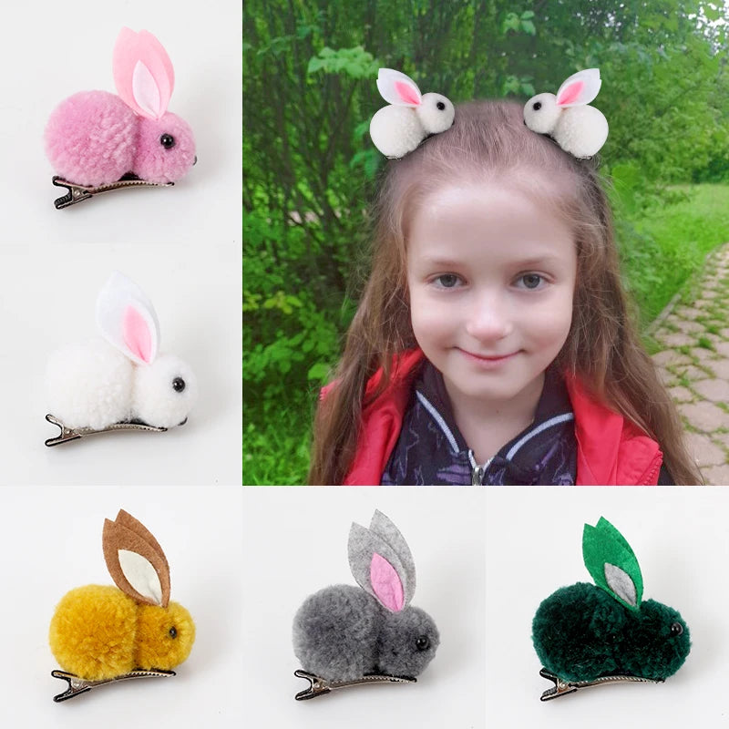 Cute Hair Ball Rabbit Hair Clip Girl Plush Rabbit Ears Hair clip 3D Plush Rabbit Hair Accessories Korea Simple girl headdress