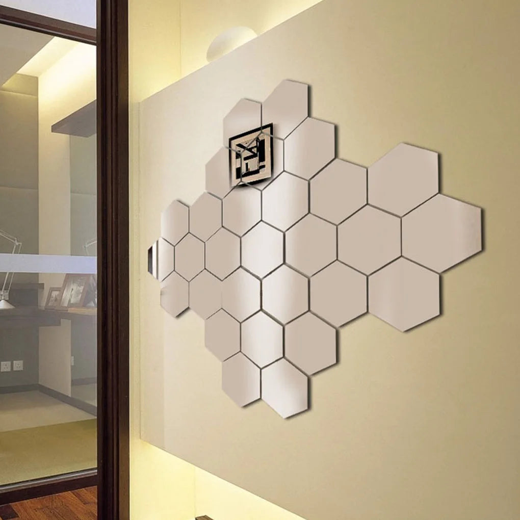 12pcs 3D Hexagon Bathroom Mirror Sticker Home Living Room Sofa TV Background Wall Decal Decor Acrylic DIY Sticker