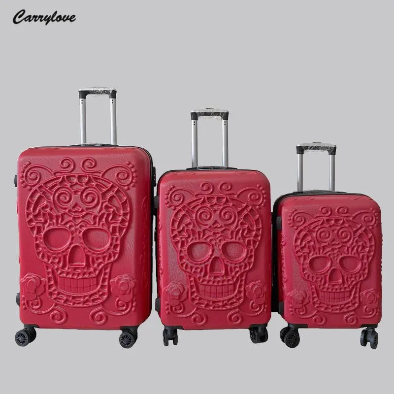 Carrylove 20"24"28" Inch Large Expandable Skull Suitcase 3 Pieces Trolley Case Rolling Luggage Bag Set