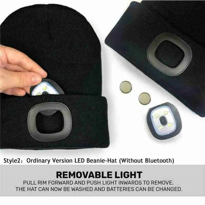 Winter Knitted Beanie Hat with Light Earphone Bluetooth Led Light Luminous Outdoor Mountaineering Handfree Music Headphone Hat