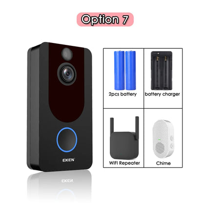 EKEN V7 HD 1080P Smart WiFi Video Doorbell Camera Visual Intercom Night vision IP Door Bell Wireless Security Camera