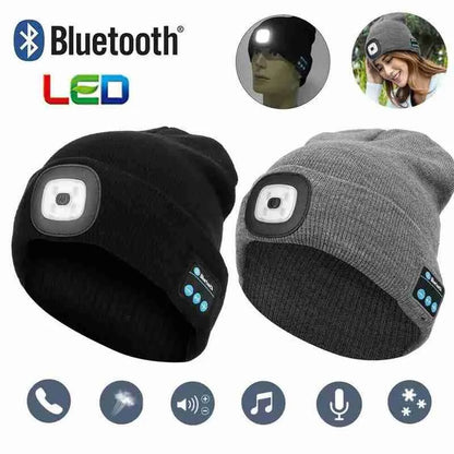 Winter Knitted Beanie Hat with Light Earphone Bluetooth Led Light Luminous Outdoor Mountaineering Handfree Music Headphone Hat