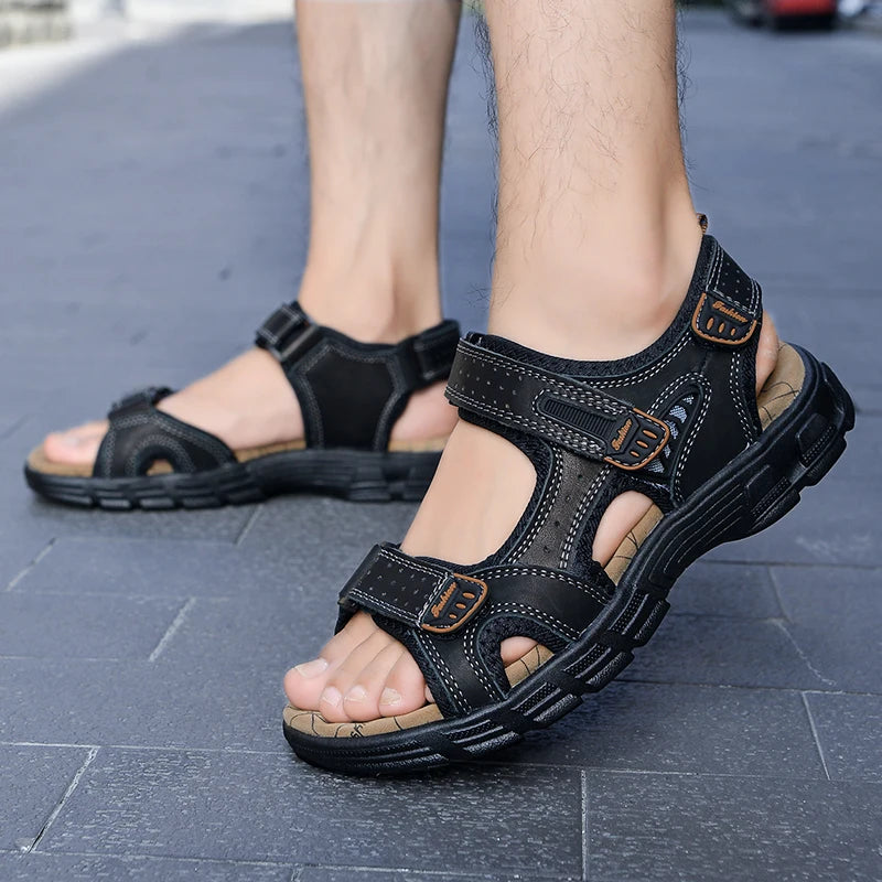 Brand Classic Mens Sandals Summer Genuine Leather Sandals Men Outdoor Casual Lightweight Sandal Fashion Men Sneakers Size 38-46