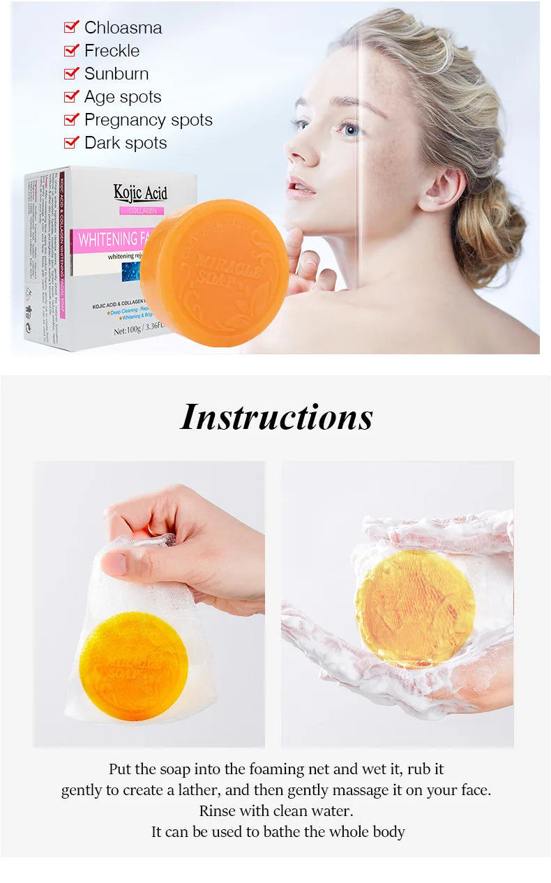 Kojic Acid Collagen Whitening Facial Soap Deeep Cleaning Repair Moisturizer Brightening 100g/3.36 FL.oz