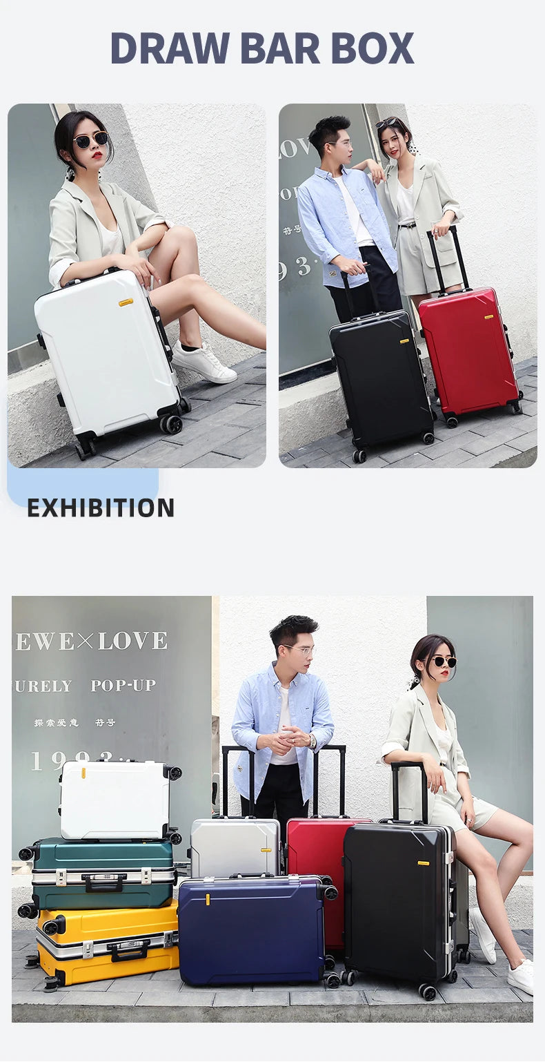 Travel Luggage fashion 20/24/28 inch suitcase aluminum frame trolley case for men and women small 20 inch cabin suitcase