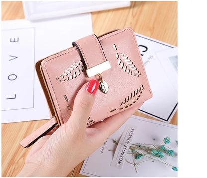 Fashion Women's Purse Short Zipper Wallet Women Leather 2024 Luxury Brand Small Women Wallets Clutch Bag With Hollow Out Leaves