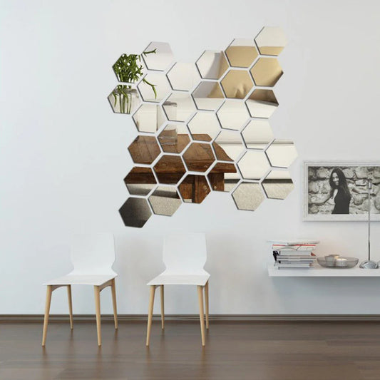 12pcs 3D Hexagon Bathroom Mirror Sticker Home Living Room Sofa TV Background Wall Decal Decor Acrylic DIY Sticker