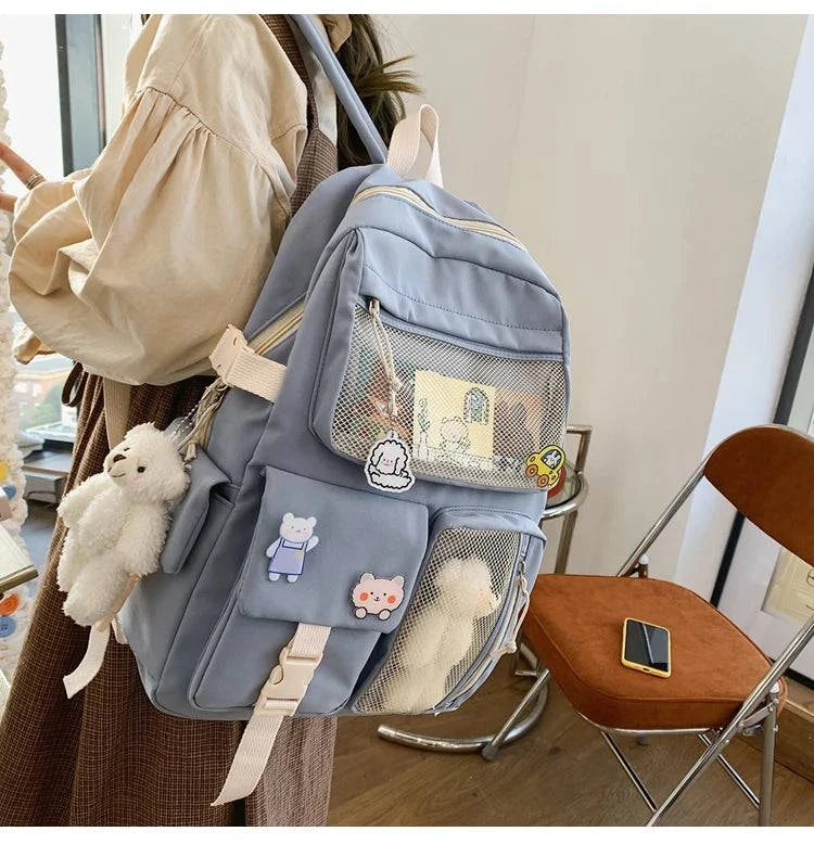 JULYCCINO New Buckle Badge Women Backpack Candy Color Fashion Cute Schoolbag Shoulder Student Bag Teenage Girls College Backpack - MarvelouStore