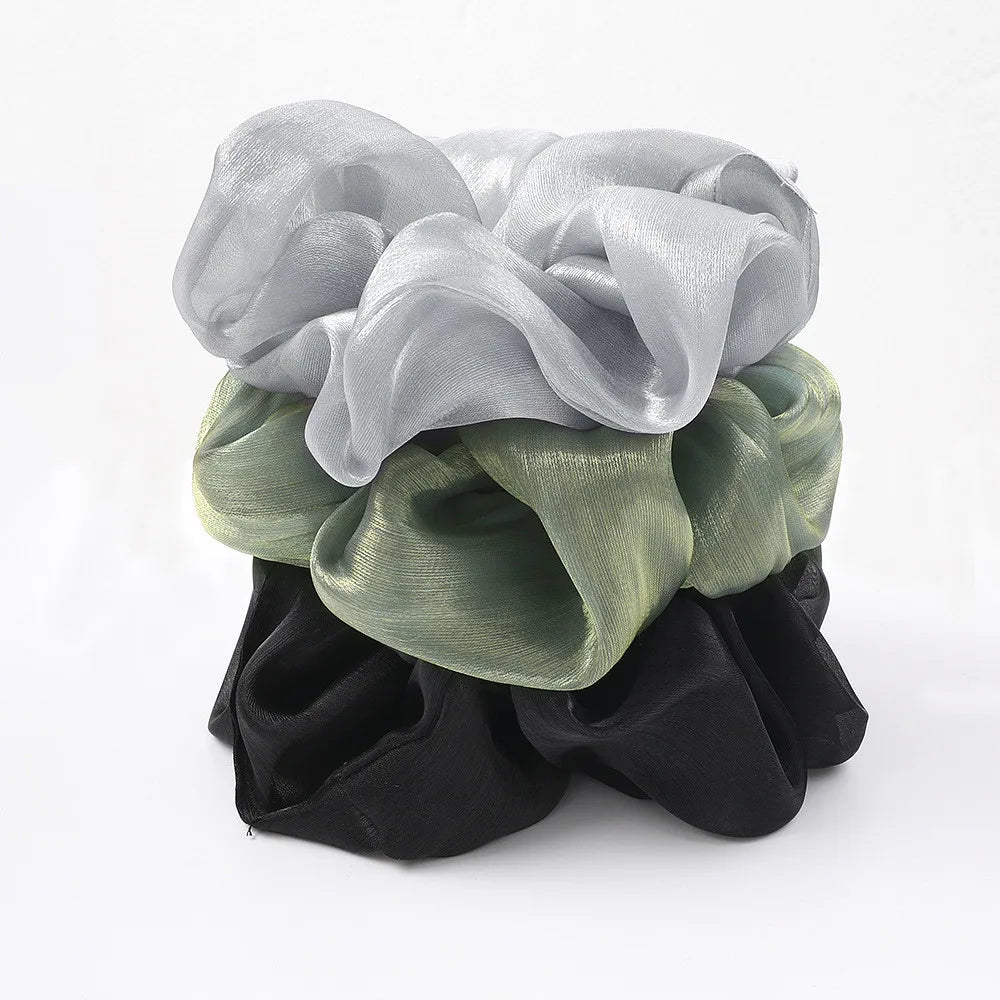 1PC Fashion Bright Silk Hair Ring Oversized Hair Scrunchies Yarn Large Intestine Elastic Hair Band Solid Color Hair Accessories