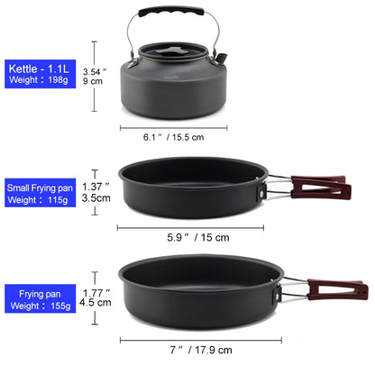 Widesea Camping Cookware Set Outdoor Pot Tableware Kit Cooking Water Kettle Pan Travel Cutlery Utensils Hiking Picnic Equipment