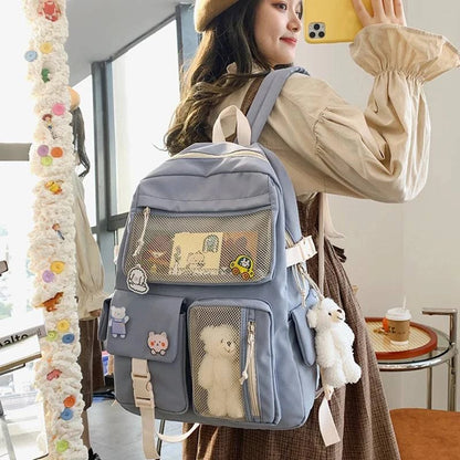 JULYCCINO New Buckle Badge Women Backpack Candy Color Fashion Cute Schoolbag Shoulder Student Bag Teenage Girls College Backpack - MarvelouStore